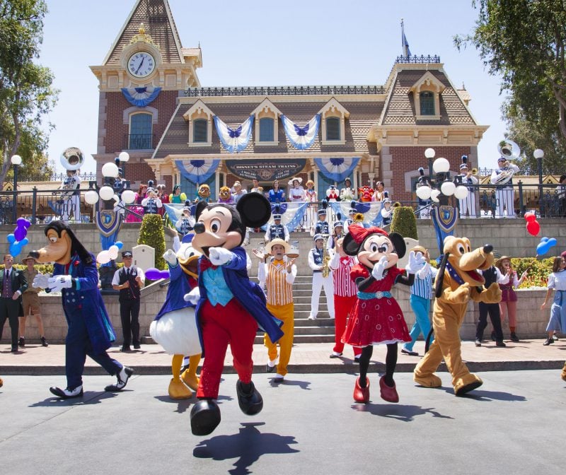 CELEBRATING WHERE THE MAGIC BEGAN (July 17, 2016) - The Disneyland Resort marked its 61st anniversary with a special celebration featuring 61 Disney characters in Town Square at Disneyland park on Sunday, July 17, exactly 61 years after Walt Disney opened the gates of the first Disney theme park. The Disneyland Resort Diamond Celebration continues through September 5, 2016. (Scott Brinegar/Disneyland Resort)