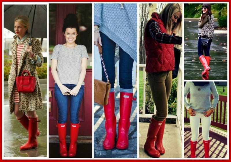 red hunter boots collage 2