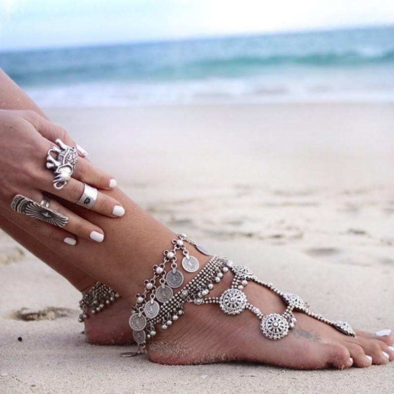 Hot-Selling-Flower-Child-Silver-Coin-Anklet-Bracelet-Boho-Gypsy-Beachy-Ethnic-Tribal-Festival-Jewelry-Turkish