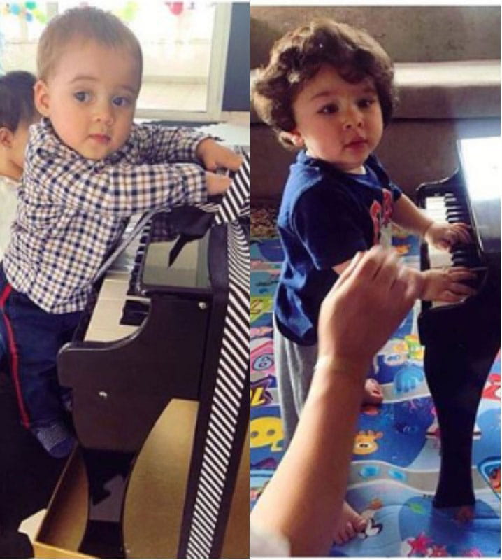 Taimur Ali Khan, Yash Johar is playing piano