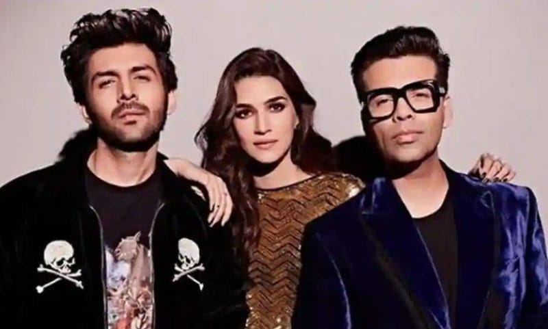 Kartik Aaryan,Kriti Sanon and Karan Johar