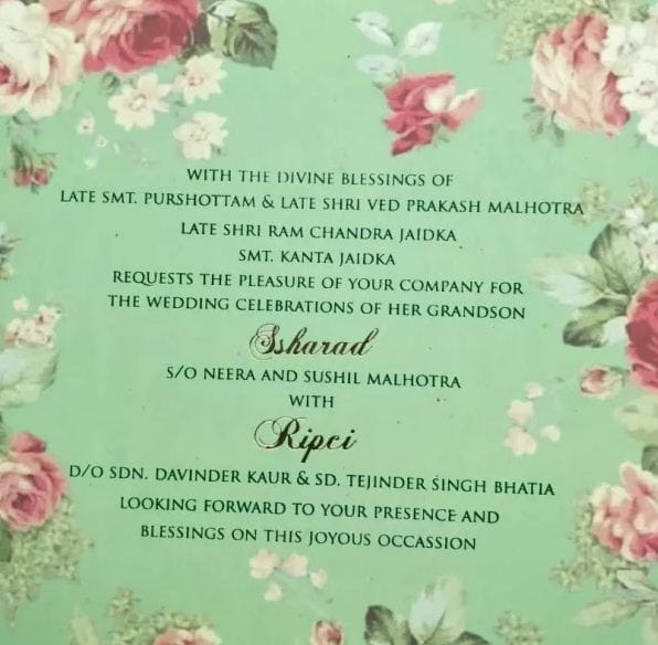 Ssharad Malhotra Wedding Card