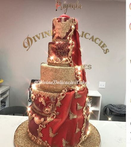 Priyanka Chopra’s Red And Gold Birthday Cake