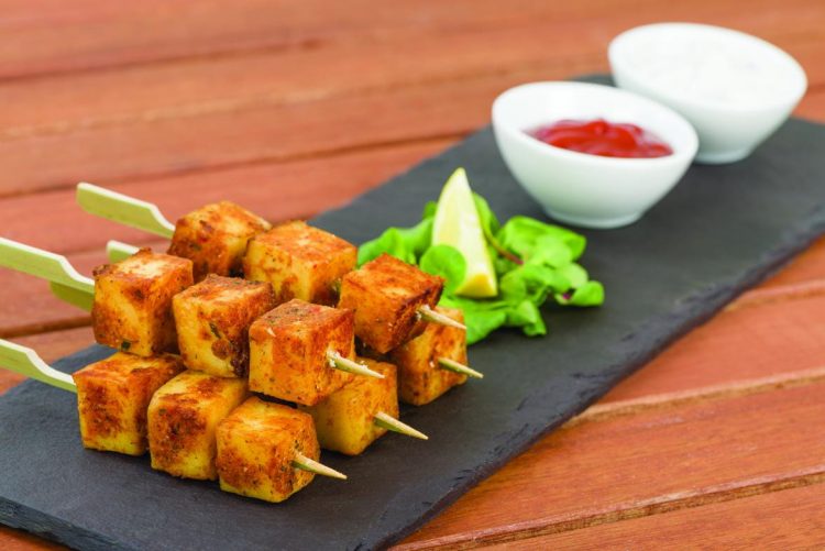 Grilled Paneer With Spicy Pepper Garlic Sauce