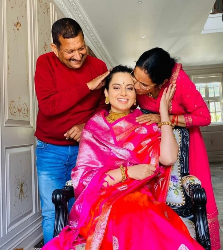 Kangana Ranaut with mom and dad