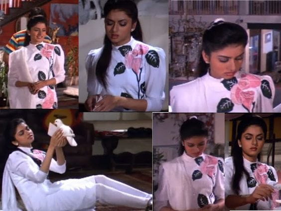 Bhagyashree - white churidar dress -Film Maine Pyar Kiya Famous Clothes
