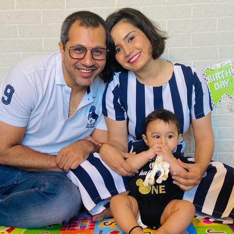 Priya Ahuja with husband and son