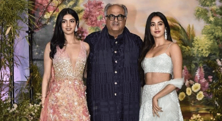 Boney Kapoor with his daughters Janhvi Kapoor, Khushi Kapoor