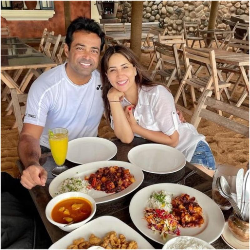 Kim Sharma with Leander Paes